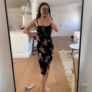 Black Floral Bodycon Midi Dress